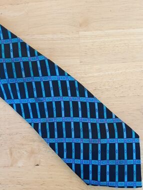 Stefano Ricci Black Tie with Bright Blue Geometric Grid